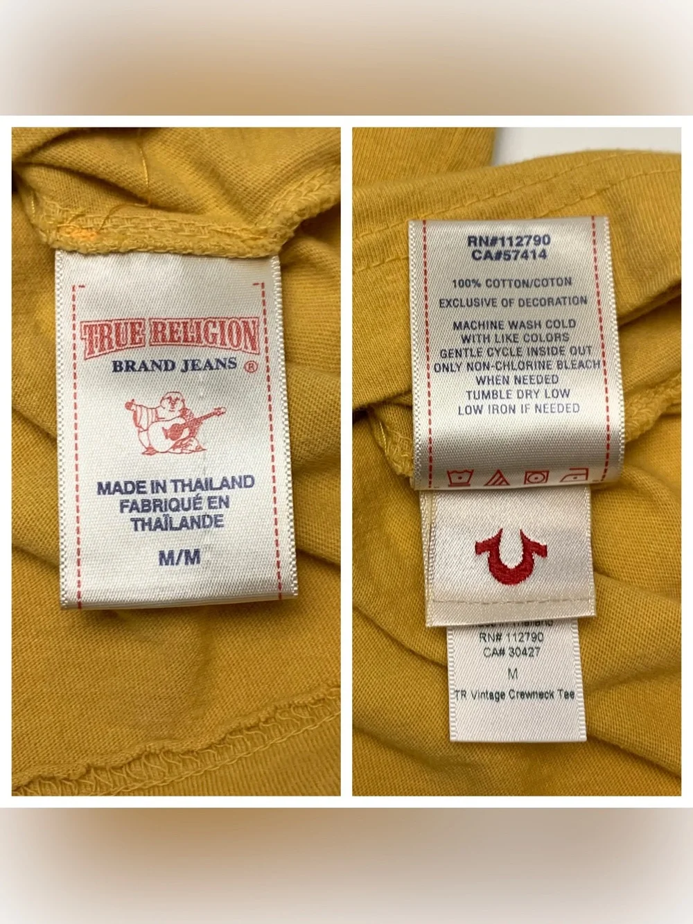 True Religion T-Shirt Buddha Brand Yellow Cotton Graphic Tee Mens Size Medium - Picture 4 of 8